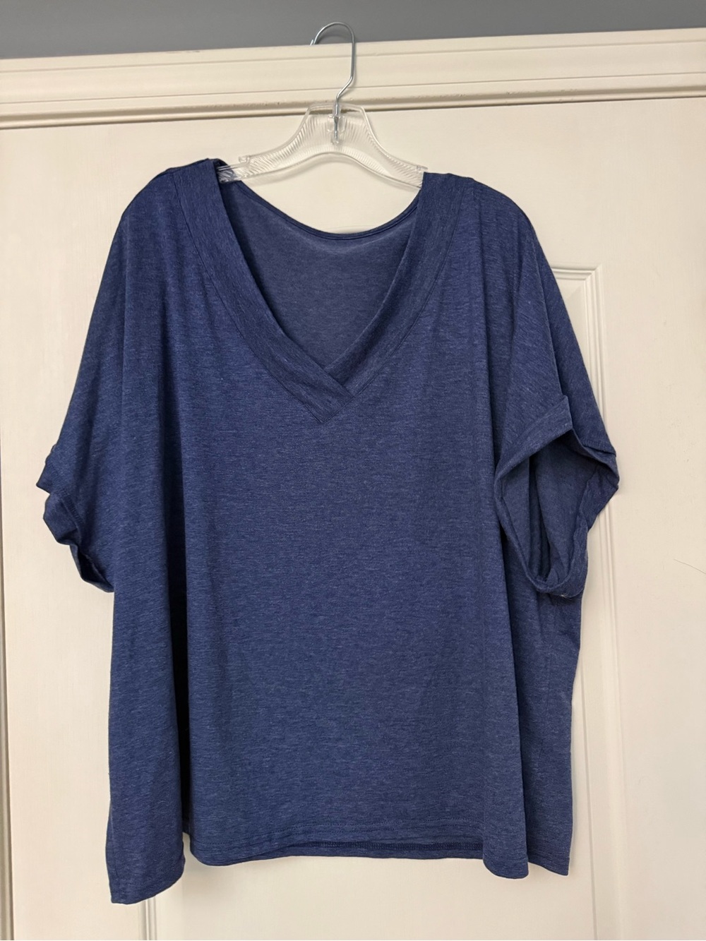 Women's Relaxed V-Neck Top in Navy Blue